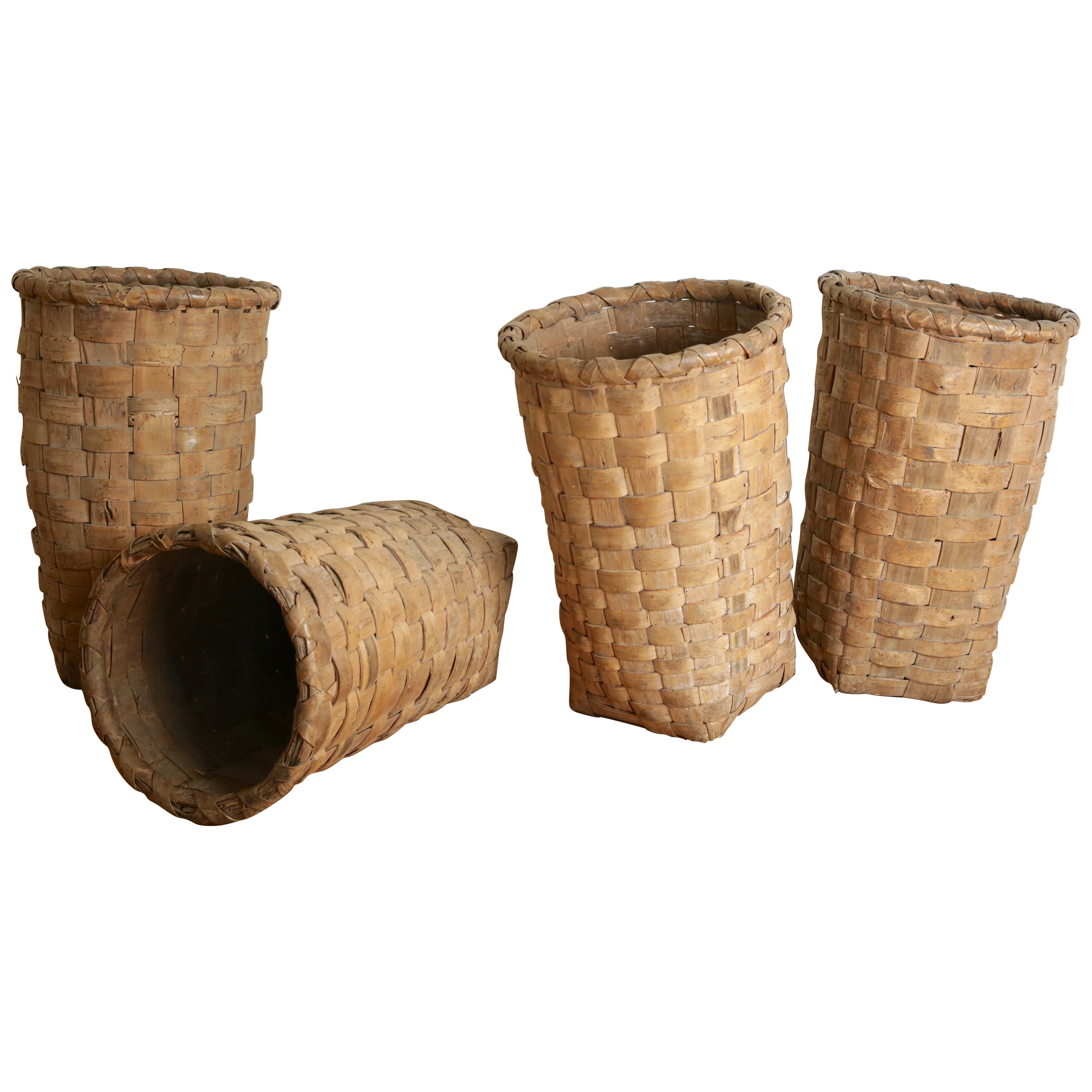 Portuguese Set of 4 Woven Chestnut Harvest Baskets, circa 1900