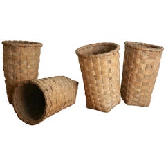 Portuguese Set of 4 Woven Chestnut Harvest Baskets, circa 1900