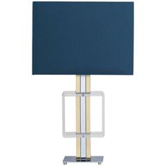 Unusual Brass and Polished Steel Column Table Lamp, 1970s Unusual Brass and Polished Steel Column Table Lamp, 1970s