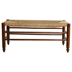 French Louis Philippe Turned Walnut & Rush Seat Bench, late 2ndq 19th century