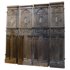 juego de 2 puertas de entrada, puertas principales de madera de nogal ricamente tallada, Italia