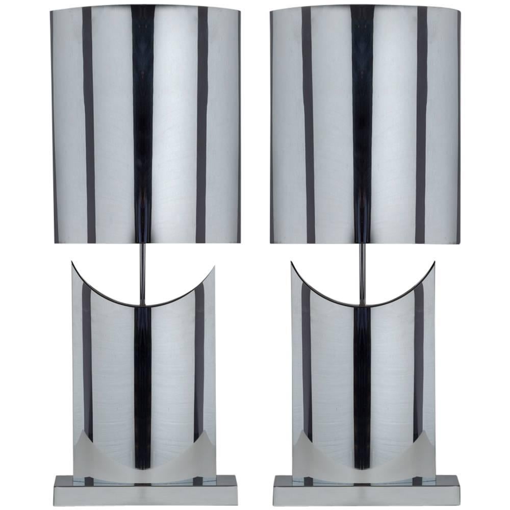 Large Pair of Curtis Jere Chrome Table Lamps, 1970s