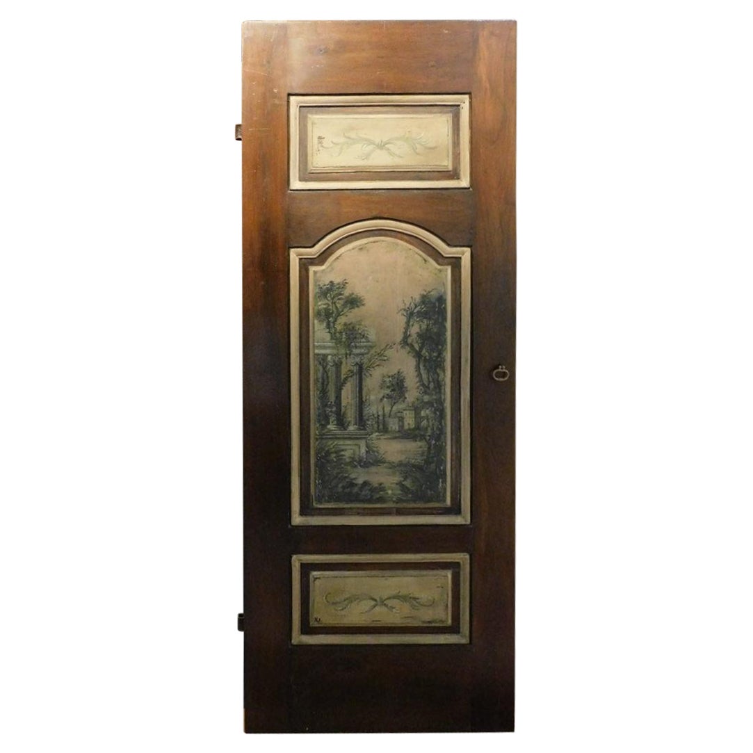 Puerta interior, panel de nogal de una hoja, con panel pintado, Italia