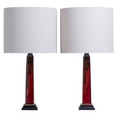 Pair of Rich Red and Black Glazed Ceramic Table Lamps, 1970s 6
