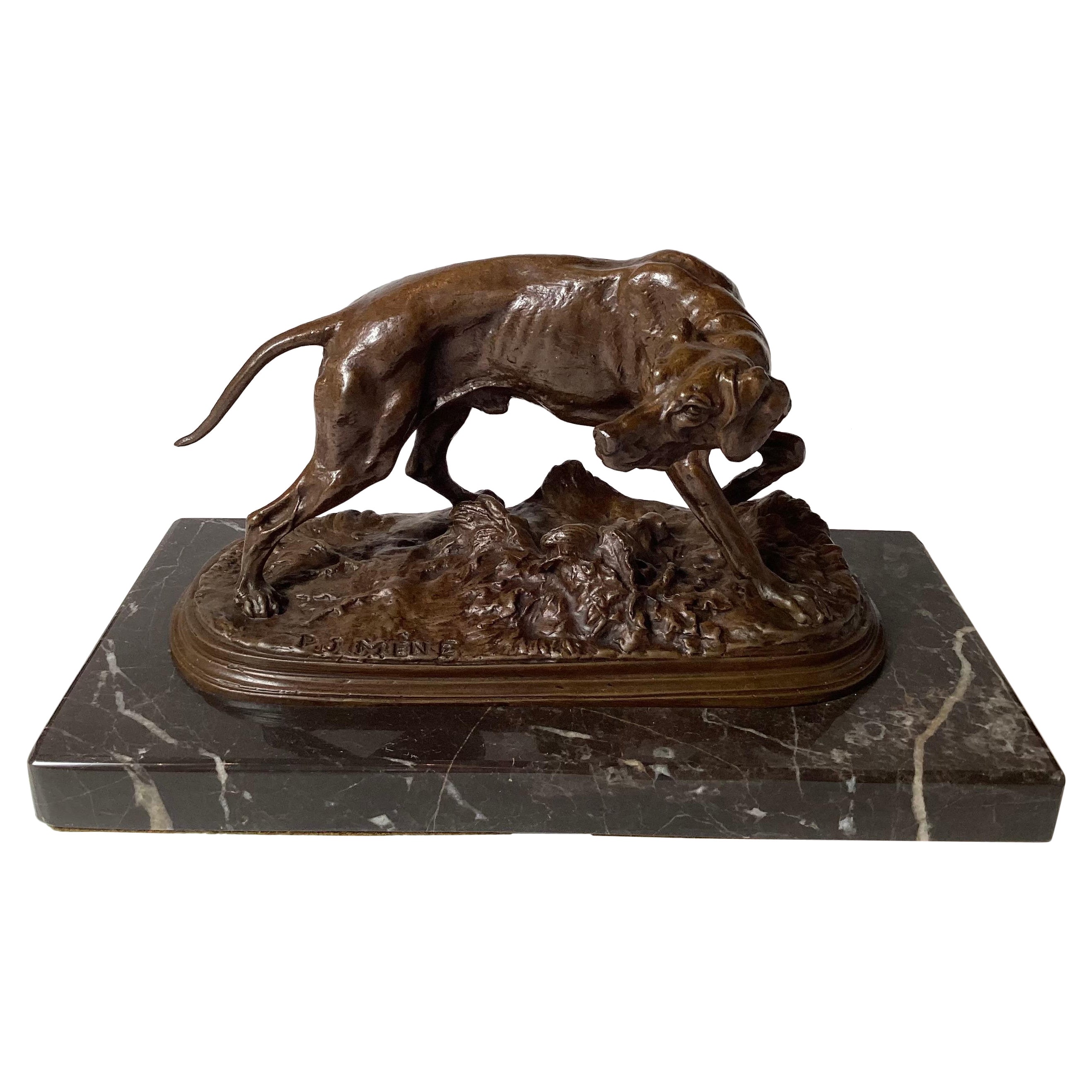 Bronce firmado de un perro de muestra según Pierre-Jules Mene