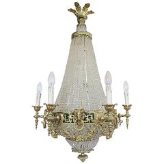 Large Empire Style Ormolu and Cut-Crystal Chandelier