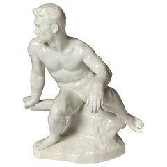 Figura Art Déco de hombre sentado, por Jeno Grantner