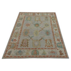 Turkish Oushak Rug Handwoven Wool Red Multicolor Design Rug 6'7" x 8'11"
