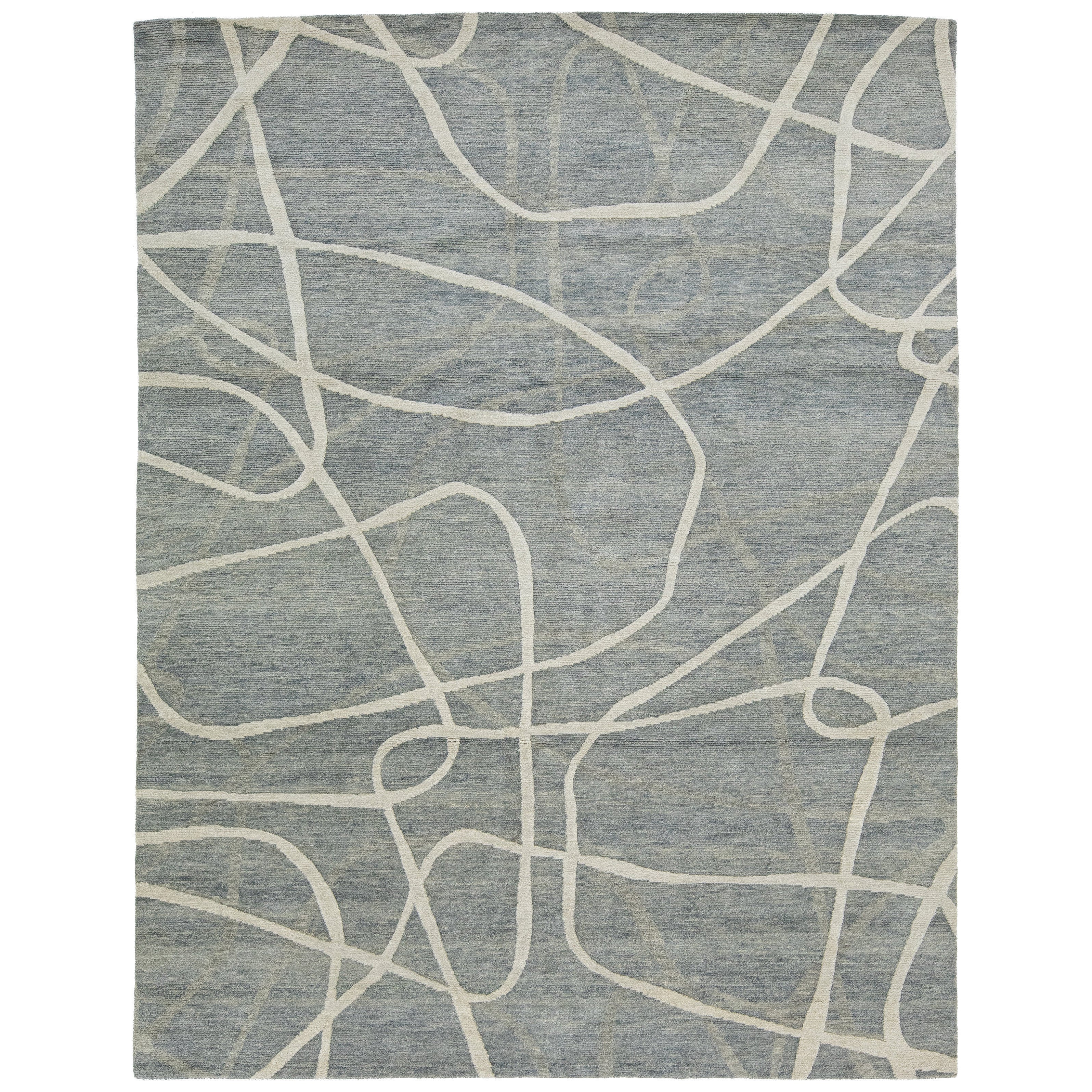 Tapis de laine abstrait contemporain fait main en gris