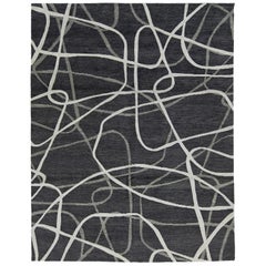 Tapis abstrait contemporain en laine, fait main, gris foncé