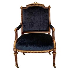 Antique French Napoleon III Ormolu Mounted Mahogany Armchair, Circa 1875-1885