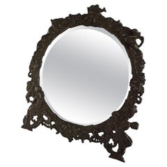 Antique Victorian Metal Vanity or Wall Mirror with Cherub Details