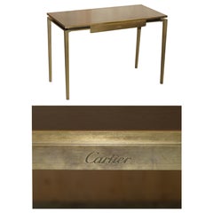 CARTIER PARIS SIGNED BRONZE & LEATHER MID CENTURY MODERN WRiTING TABLE DESK