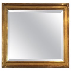 Vintage Carved Rectangular 22kt Giltwood Frame with Beveled Wall Mirror