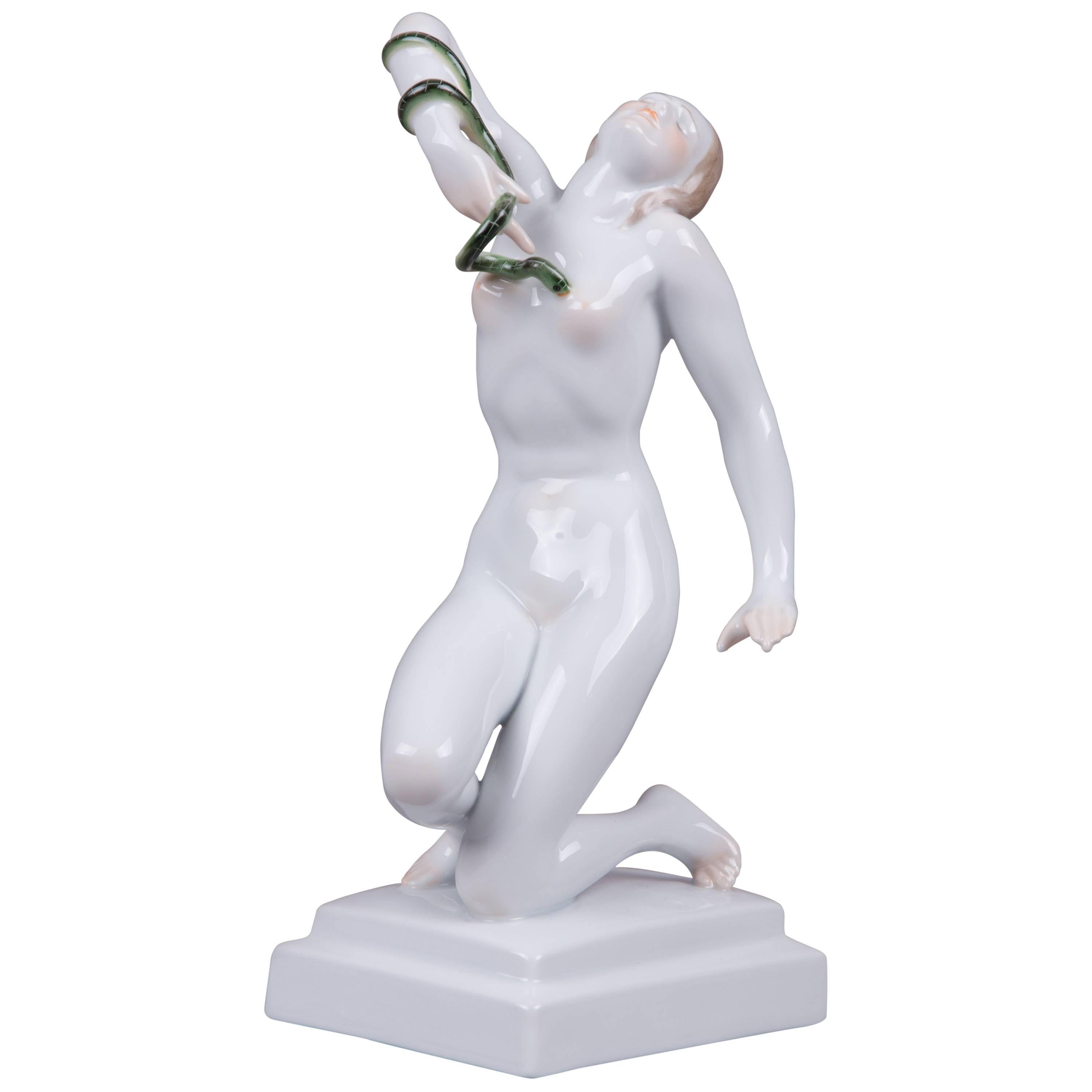 Herend Nude Girl with Snake Figurine