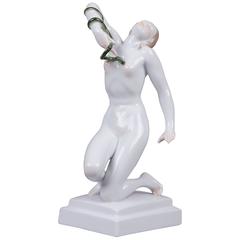 Used Herend Nude Girl with Snake Figurine