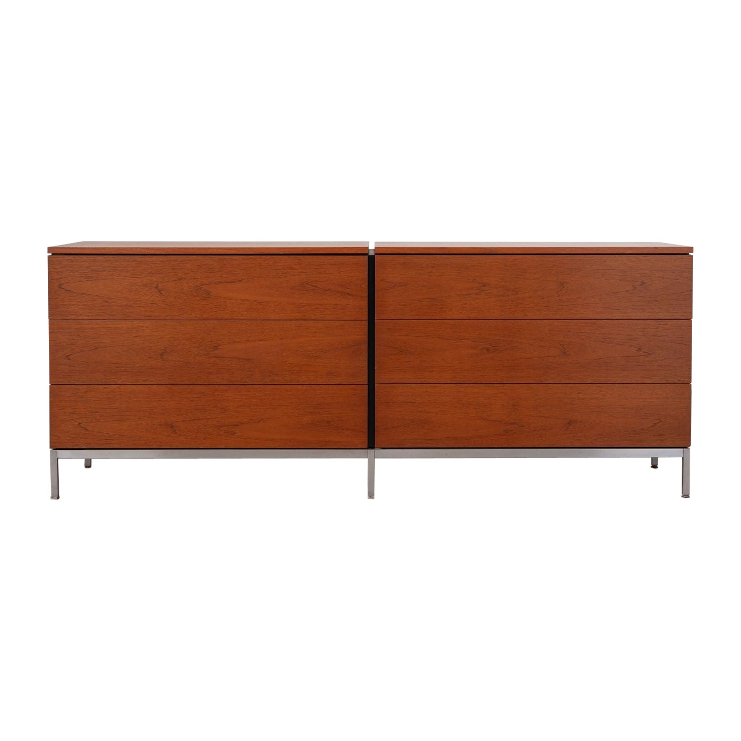 Florence Knoll 6-Schubladen-Doppelkommode aus Teakholz mit Satin- Nickel-Sockel 1960er Jahre im Angebot