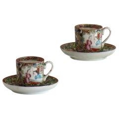 Two PAIRs of Chinese Export Cups and Saucers egg-shell porcelain, Qing 19th C