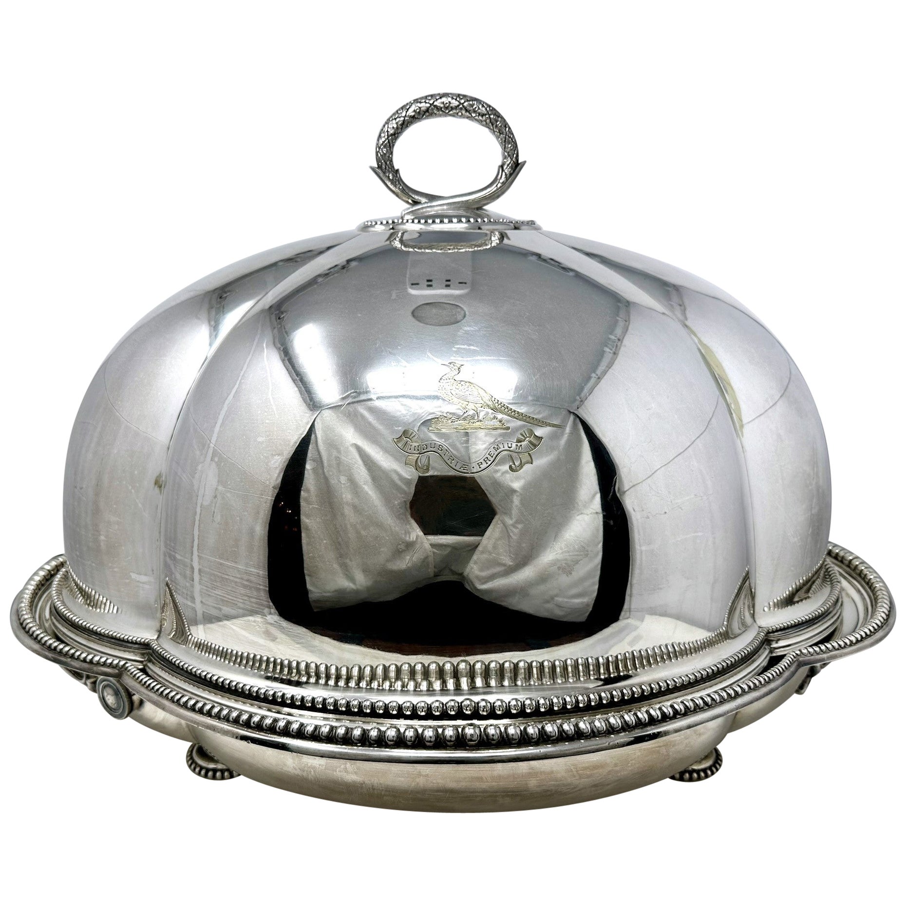 Antigua Cúpula de Carne de Plata Inglesa de Sheffield con Bandeja de Agua Caliente, Circa 1910-1920. en venta
