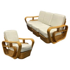 Restored 5-Strand Rattan "Double-Speed" Arm Sofa & Lounge Chair Living Room Set