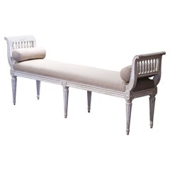 19th Century French Louis XVI Carved Painted Upholstered Banquette with Sides