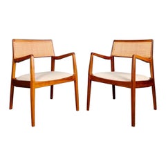 Pair Of Jens Risom ‘Playboy’ C140 Walnut Carver Dining Chairs/Lounge Chairs