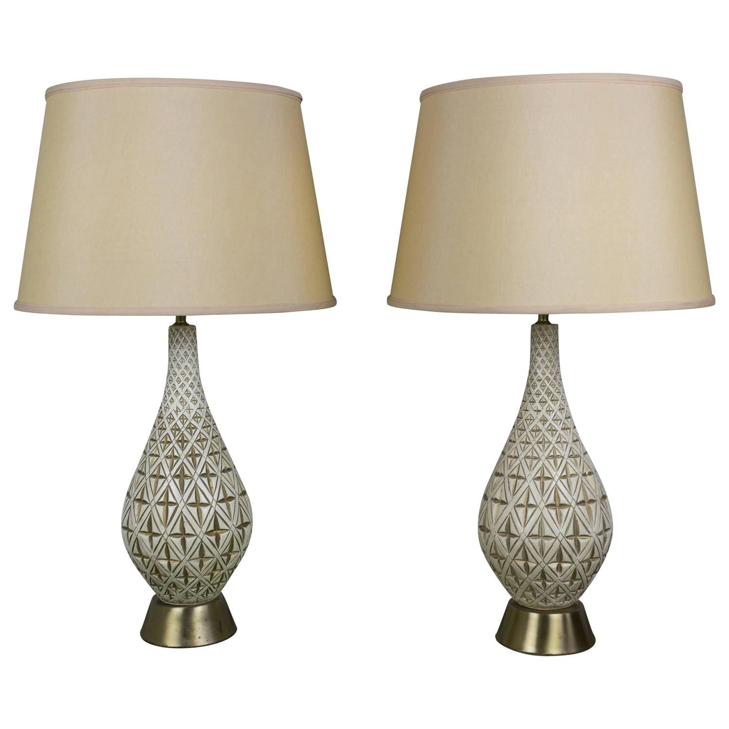 Pair Of Jo Wallis 1950s Ceramic Table Lamps With Gold Design At 1stdibs