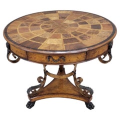 Vintage Theodore Alexander Caryatid Iron & Walnut Burl Round Drum Paw Foot Table