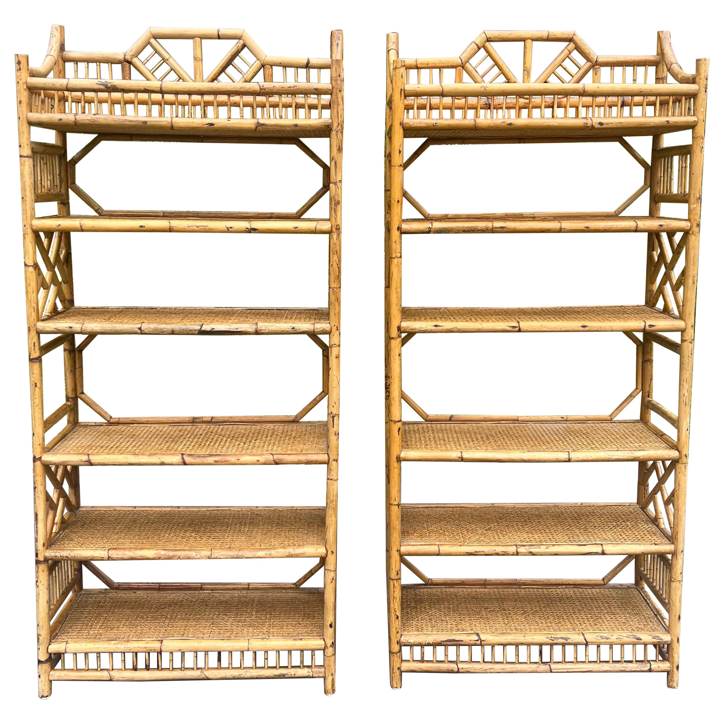 Pair of Chinese Chippendale Bamboo Etageres