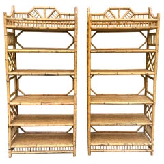 Pair of Chinese Chippendale Bamboo Etageres