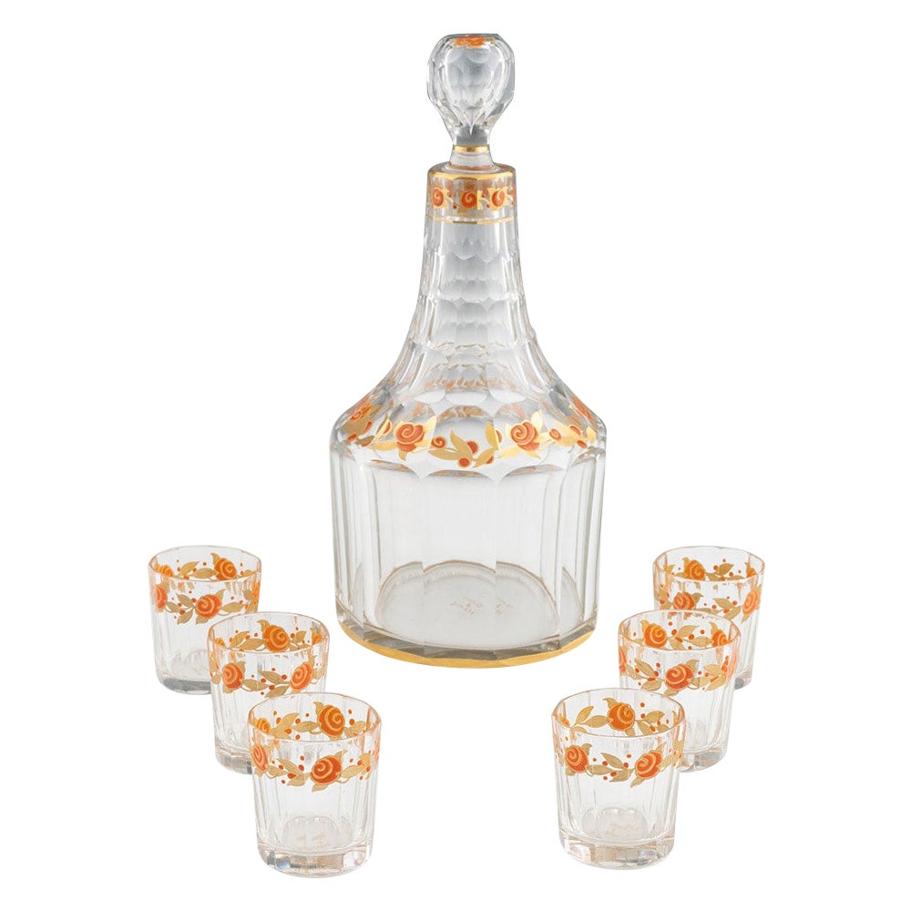 Daum Nancy Decanter and Shot Glasses c1910