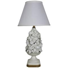 Spanish 1950s White Ceramic Table Lamp with Gilt Wooden Base 9