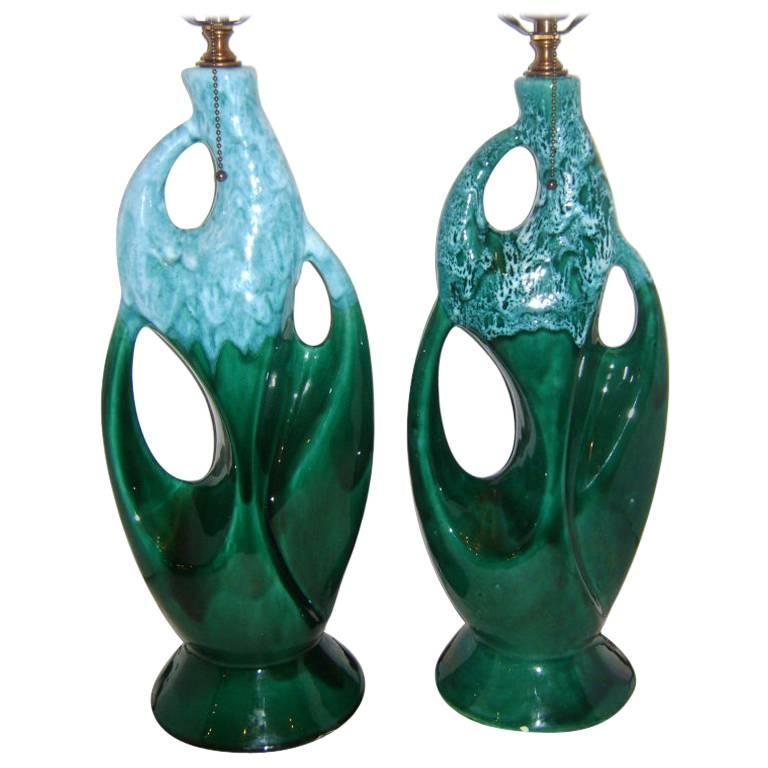 Blue and Emerald Porcelain Lamps For Sale