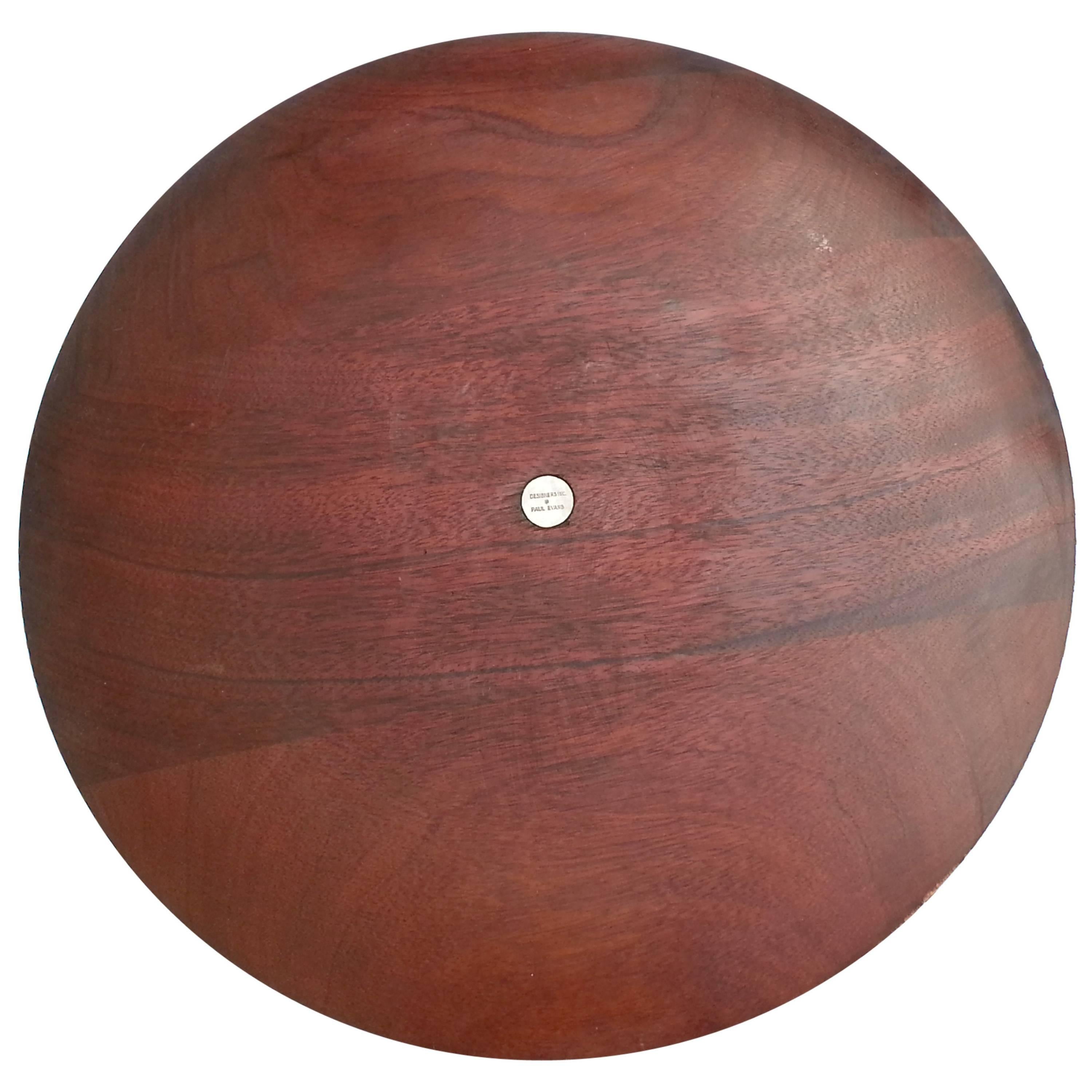 Stunning walnut and pewter large charger plate by Paul Evans and Phillip Lloyd Powell having a starburst pattern on the front, gorgeous workmanship and richly grained wood.
 