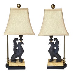 A Pair of Black Basalt Porcelain Egyptian Revival Lamps