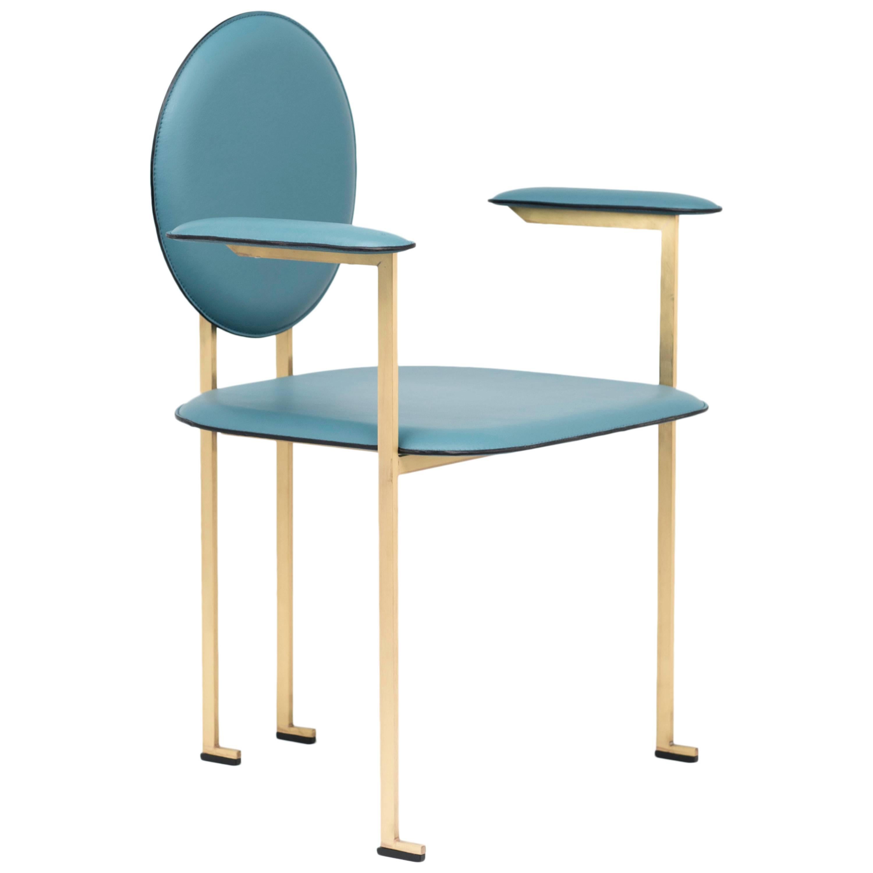 Mario Milana Mm3 Dining Chair Handcrafted in Italy with Cast Brass and Leather For Sale
