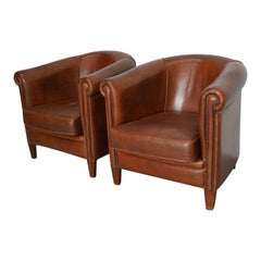 Vintage Dutch Cognac Colored Leather Club Chair, Set of 2