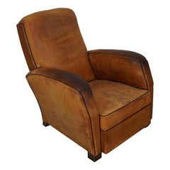 Vintage French Cognac-Colored Leather Club Chair, 1950s