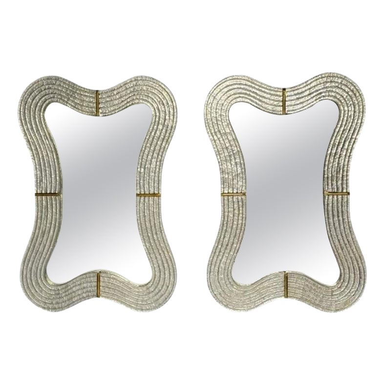 Espejos de pared italianos contemporáneos y modernos, cristal de Murano, pan de plata, latón