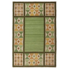 Doris Leslie Blau Vintage Swedish Flat-Weave Rug in Earthy Green and Golden Tone