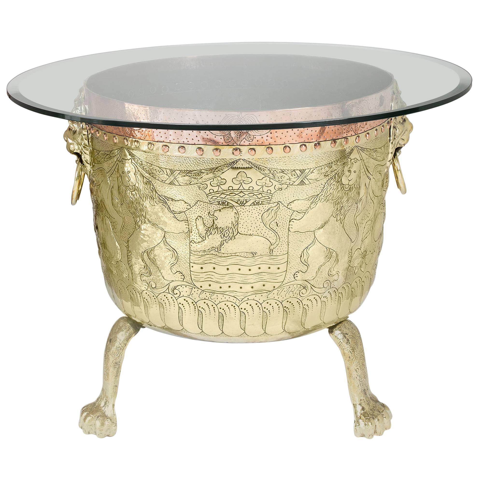 Dutch Brass Extra-Large Round Planter Coffee Table/log bin For Sale