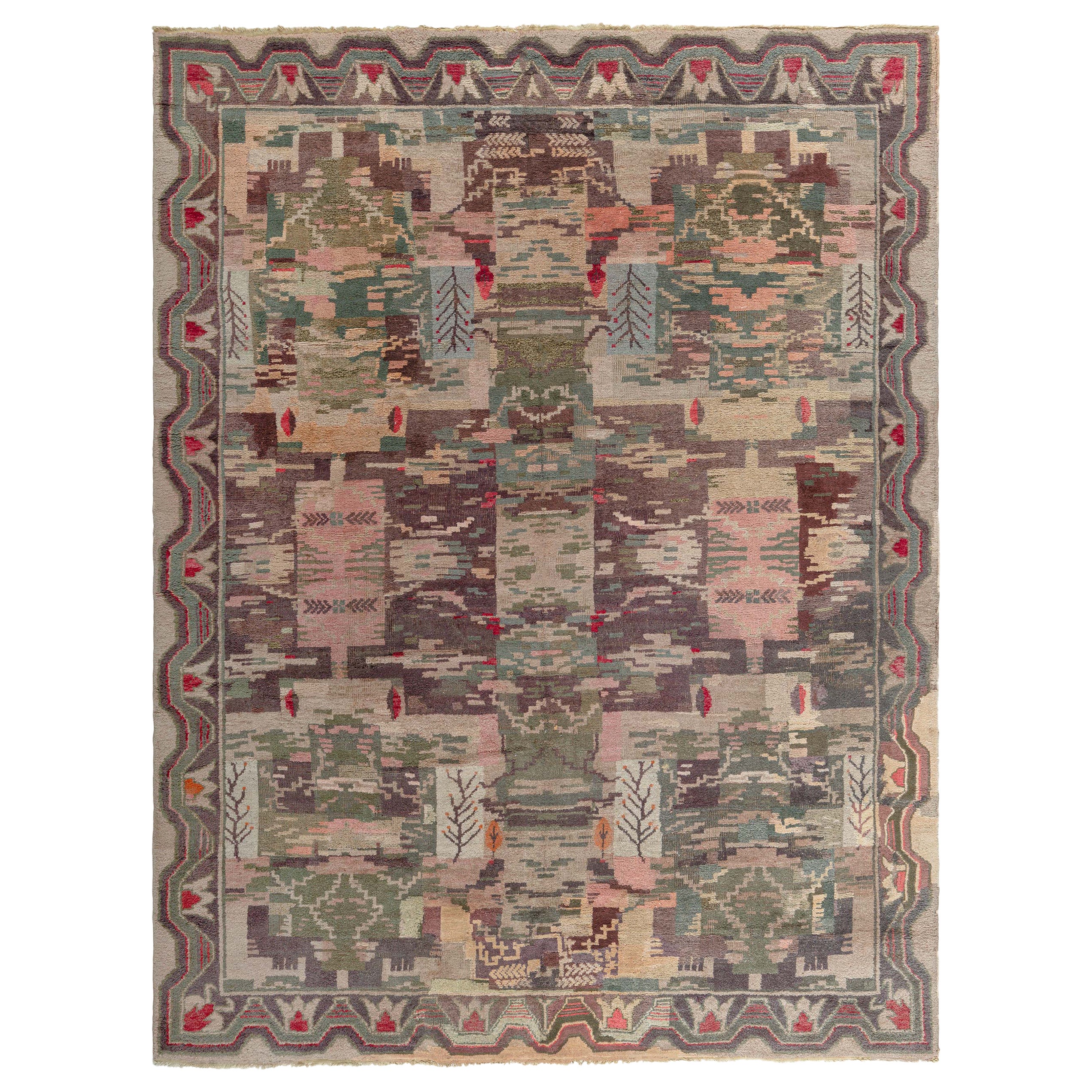 Doris Leslie Blau Vintage Swedish Pile Rug in Earthy Tapestry Style