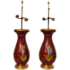 Pair of Red Hand-Painted French Table Lamps