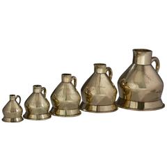 Antique English, set of five brass 19th century Liquid Measures County of Bedford