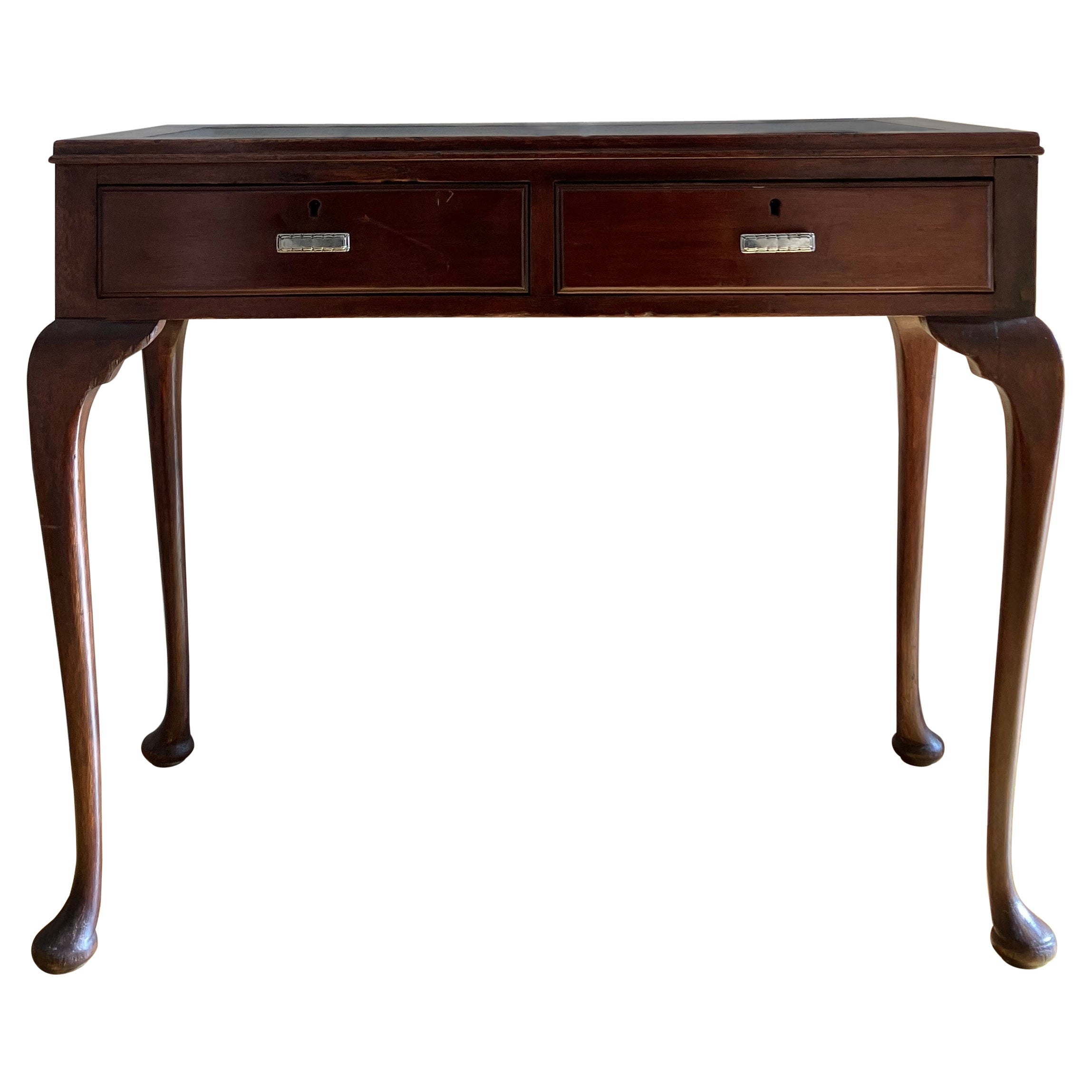 English Edwardian Mahogany Console Table / Desk with Cabriole Legs Sold by Heals