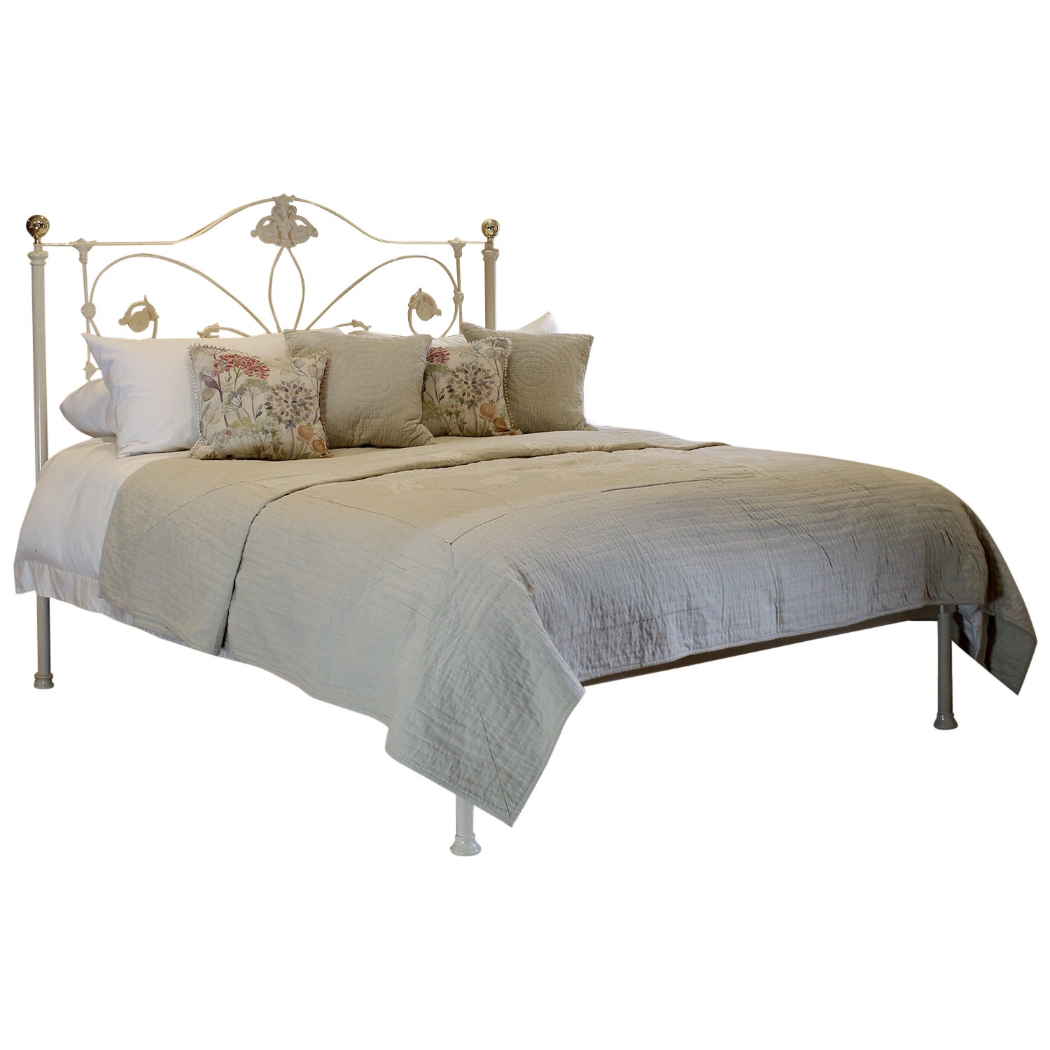 Letto a piattaforma extra largo in ghisa color crema, MSK85