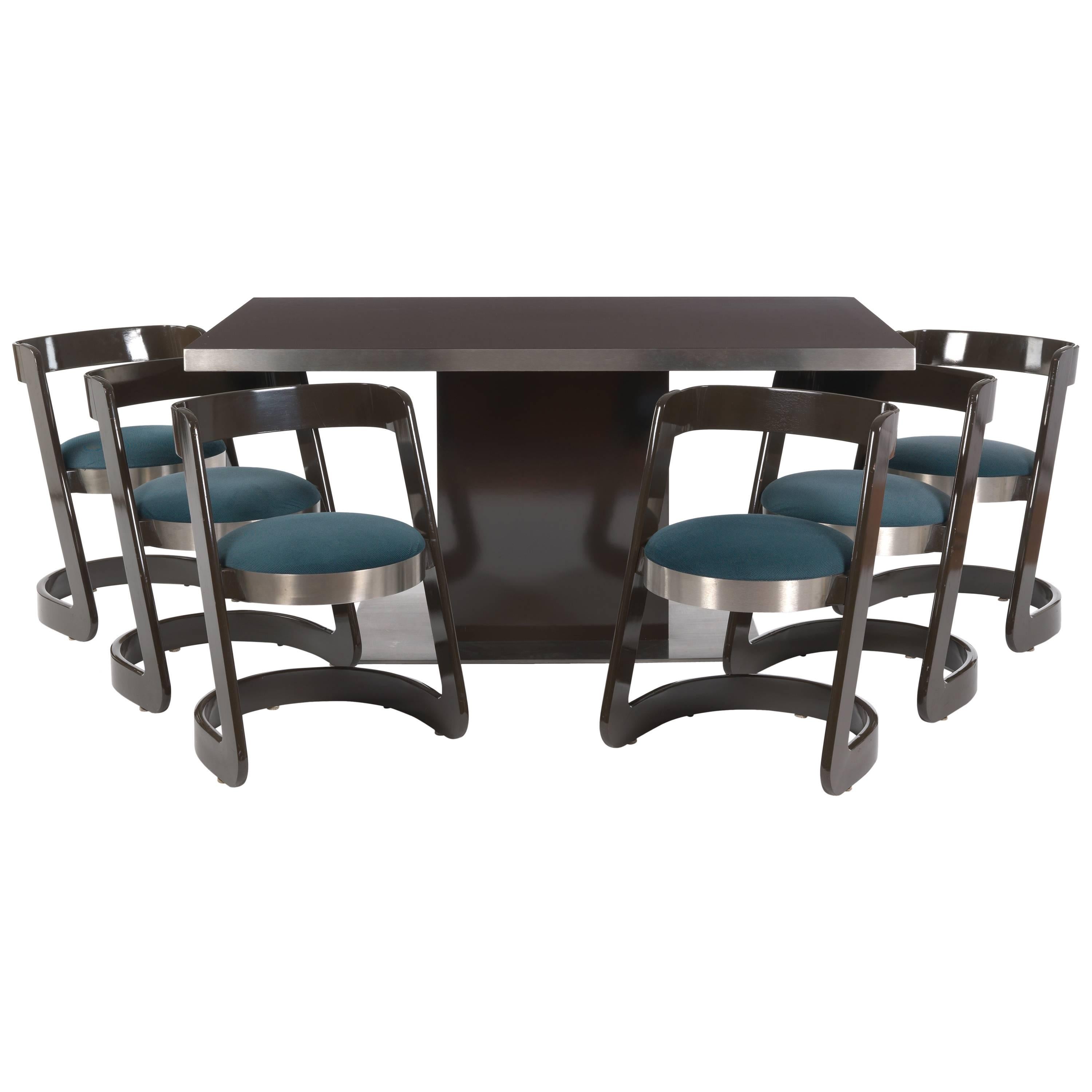 Amazing Willy Rizzo for Mario Sabot Dining Set, Table and Six Chairs