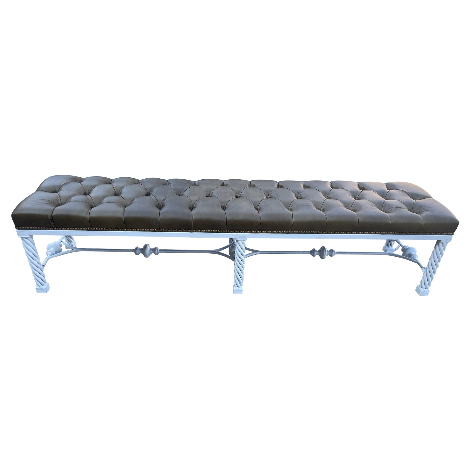 Long Modern Tufted Leather Bench