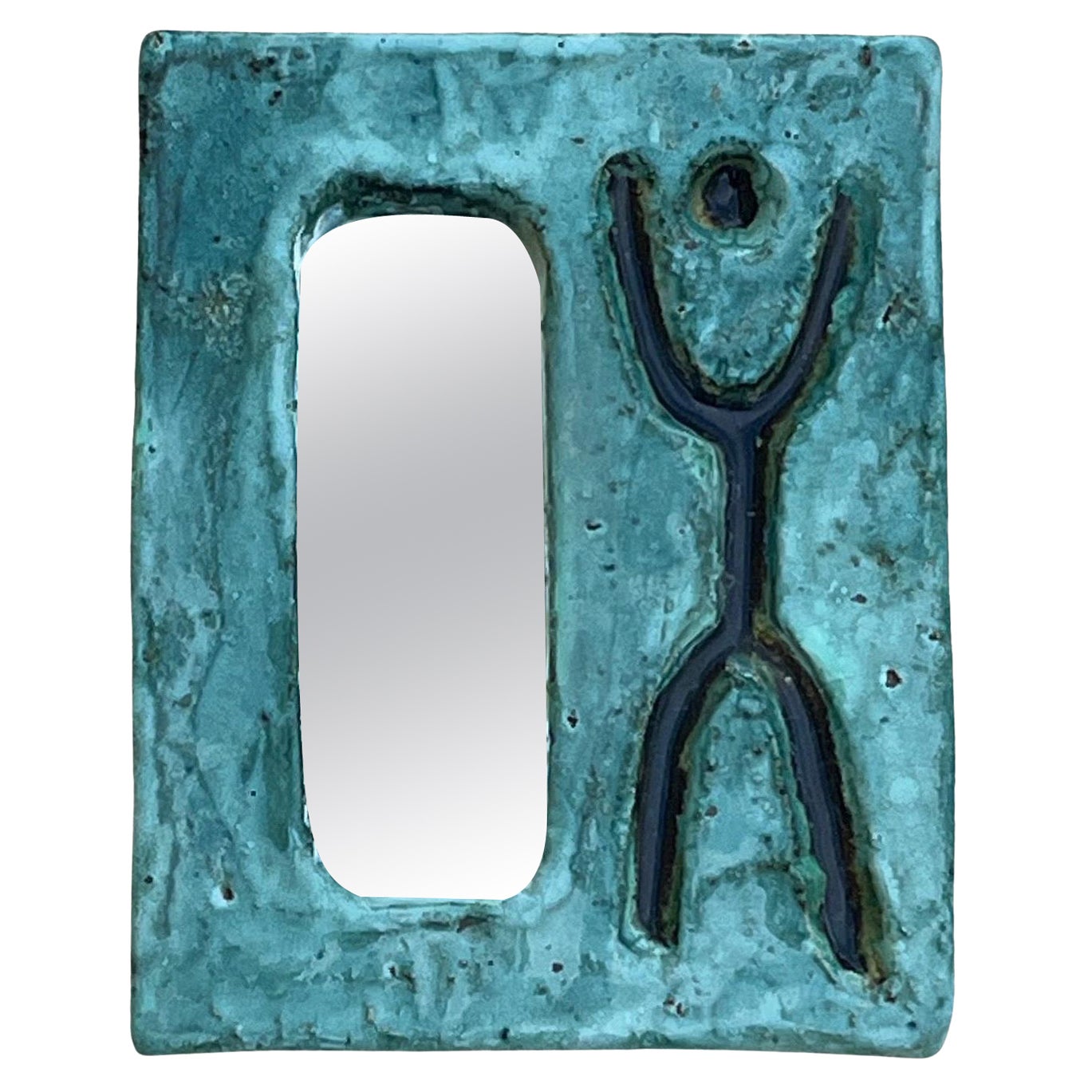 Glazed ceramic mirror, Galerie Palissy Vallauris 1960's