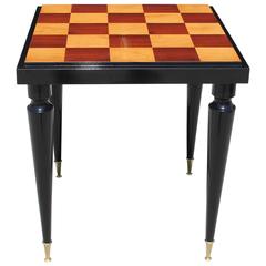 French Art Deco "Checkerboard" with Black Lacquer Game Table, circa 1940s